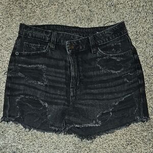 Black Distressed Denim Shorts